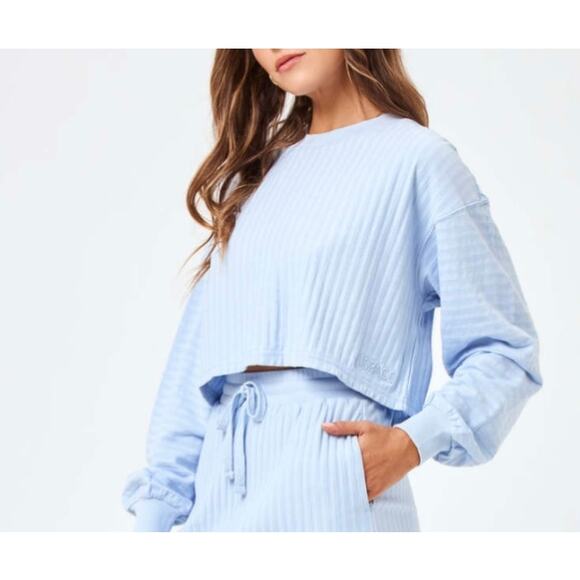 L Space Womens Half Court Pullover Long Sleeve Top Size M Ribbed Active Blue - Picture 2 of 7